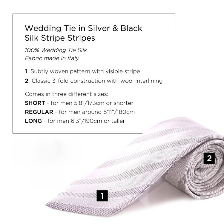 Wedding Tie in Silver & Black Silk Stripe Stripes - Fort Belvedere 