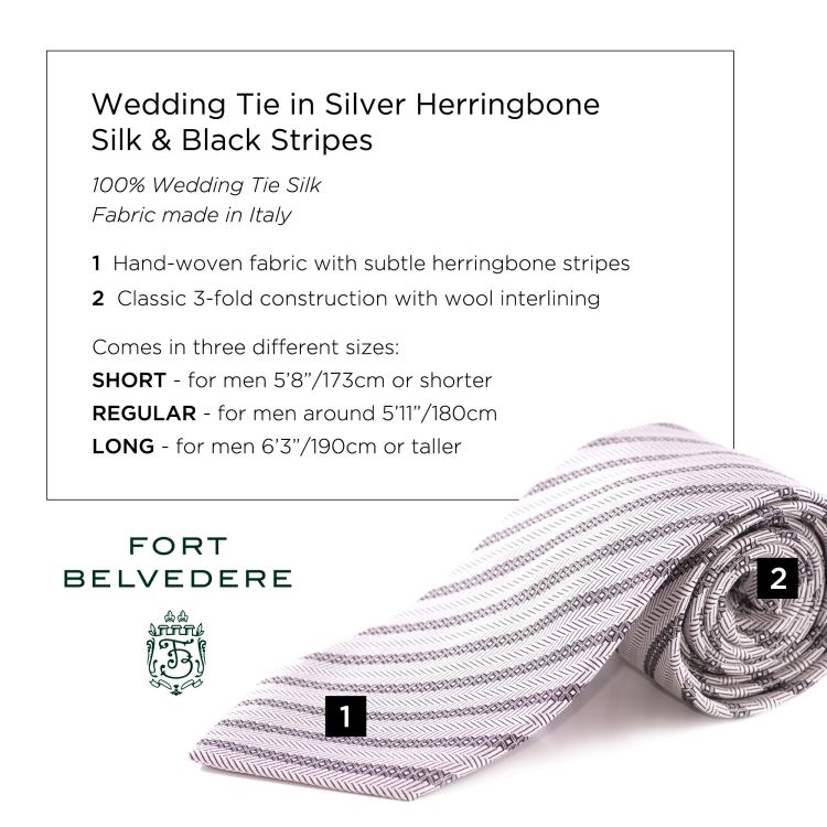 Wedding Tie in Silver Herringbone Silk & Black Stripes - Fort Belvedere