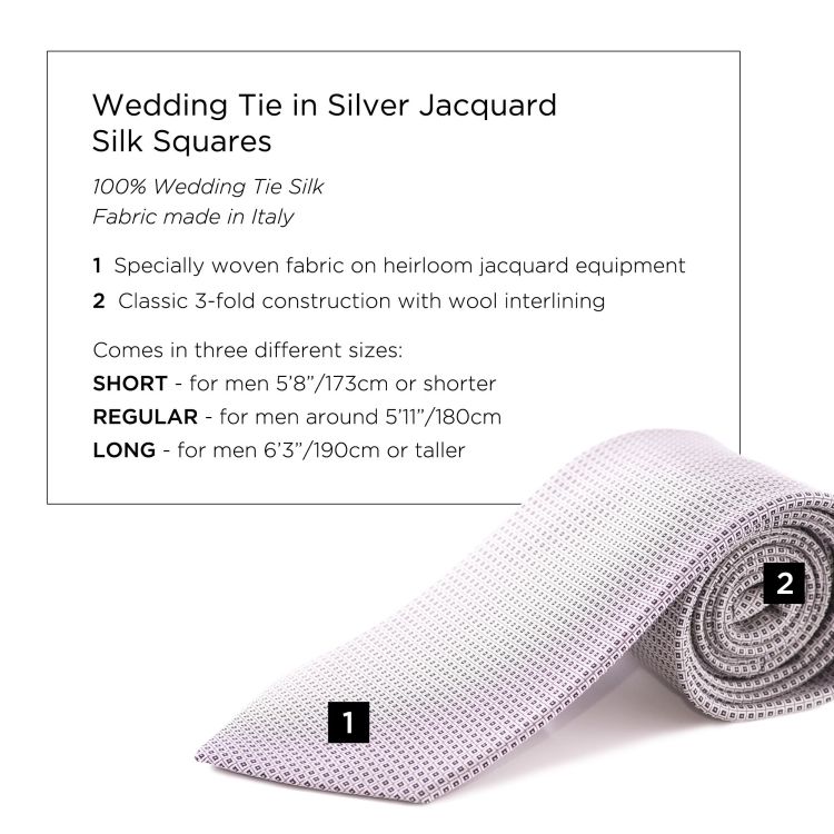 Wedding Tie in Silver Jacquard Silk Squares - Fort Belvedere
