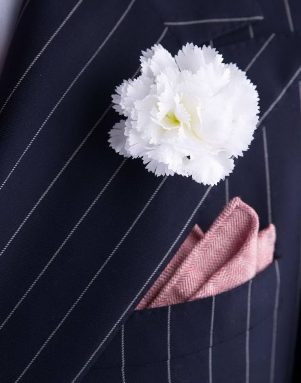 White Carnation with red wool herringbone pocket square
