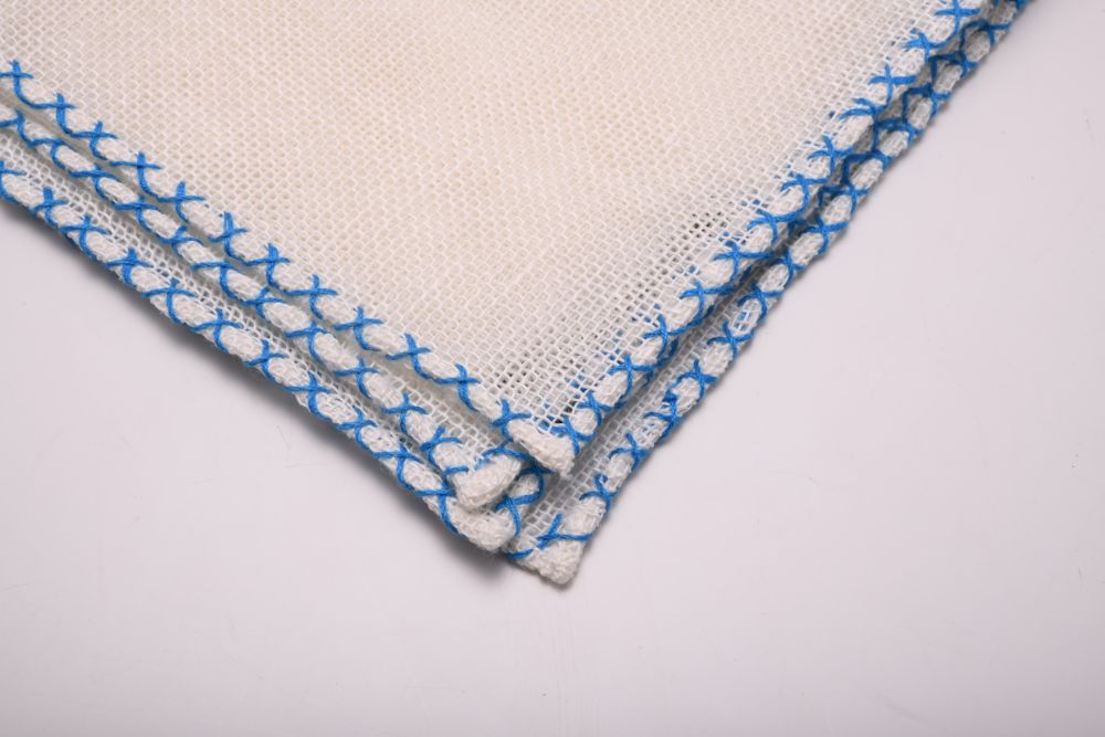 White Handcrafted Linen Pocket Square with Light Blue Handrolled X Stitch - Fort Belvedere