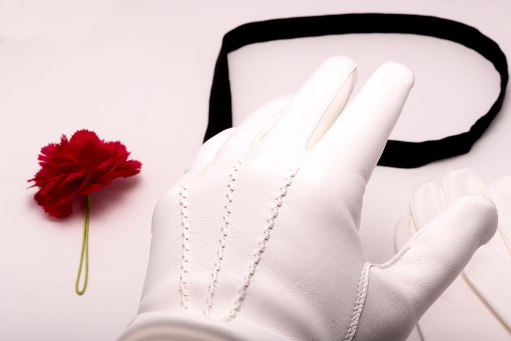 White Lamb Nappa Leather Evening Gloves in White with Button Closure by Fort Belvedere