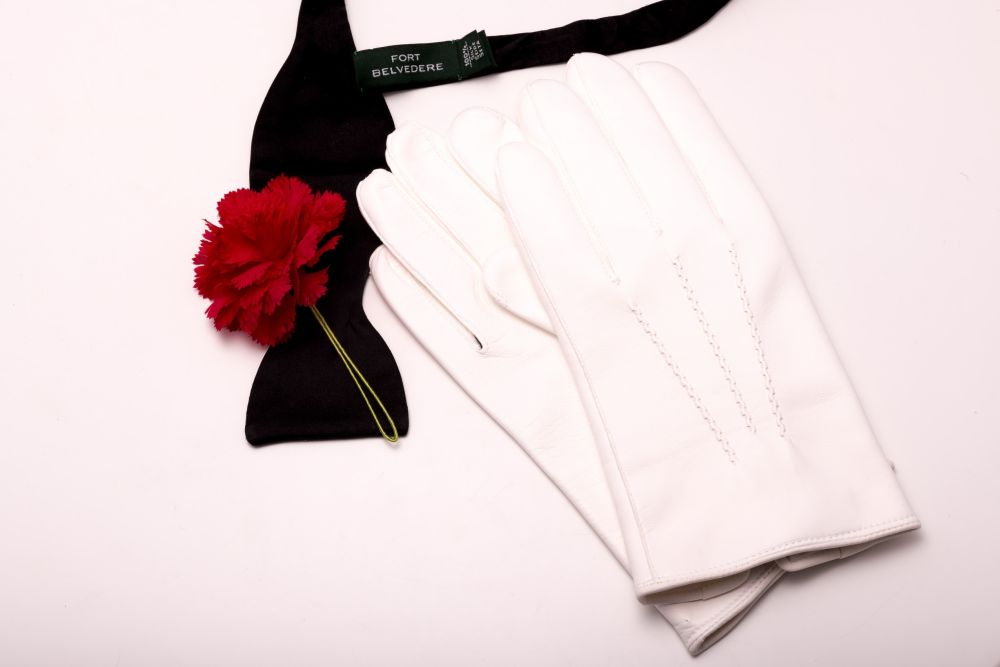 White Lamb Nappa Leather Evening Gloves in White with Button Closure by Fort Belvedere