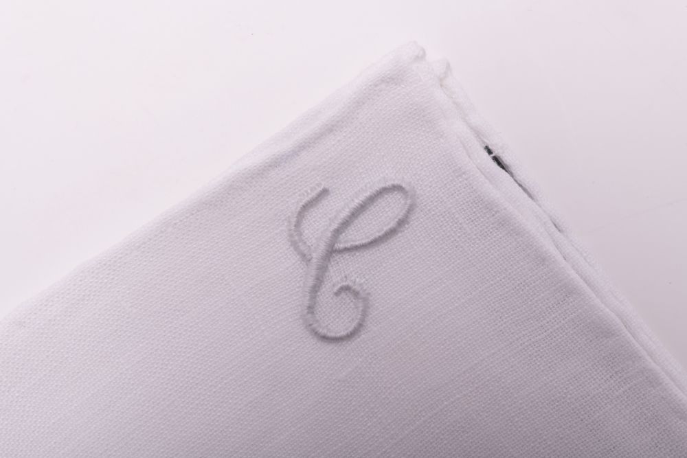 All Initials White Linen Pocket Square with Hand Embroidered Initial C Handmade in Italy by Fort Belvedere