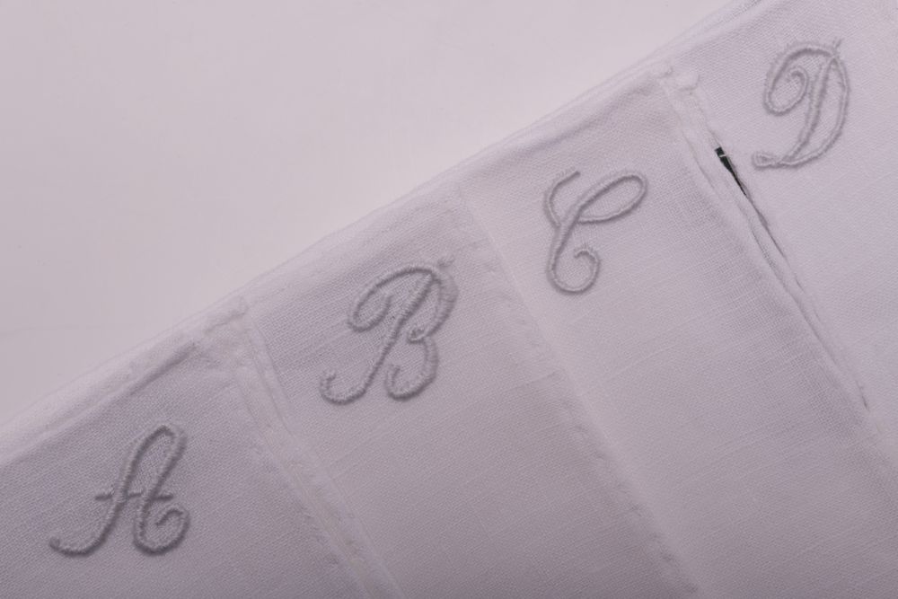A B C D Initials White Linen Pocket Square with Hand Embroidered Handmade in Italy by Fort Belvedere