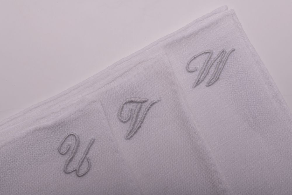 U V W Initials White Linen Pocket Square with Hand Embroidered Handmade in Italy by Fort Belvedere