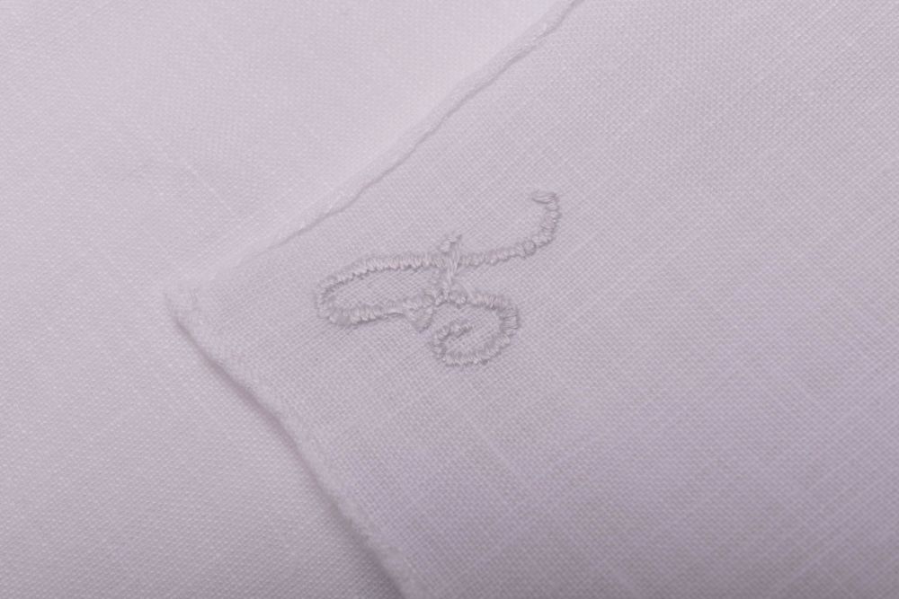 White Linen Pocket Square with Hand Embroidered Initial A Handmade in Italy by Fort Belvedere