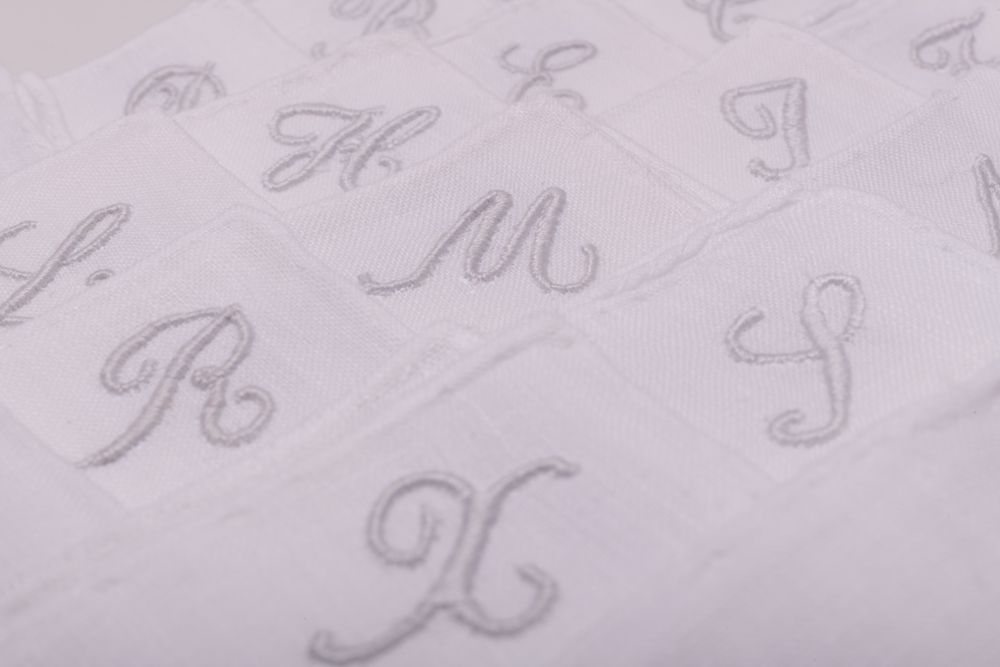 All Initials White Linen Pocket Square with Hand Embroidered Initials Handmade in Italy by Fort Belvedere