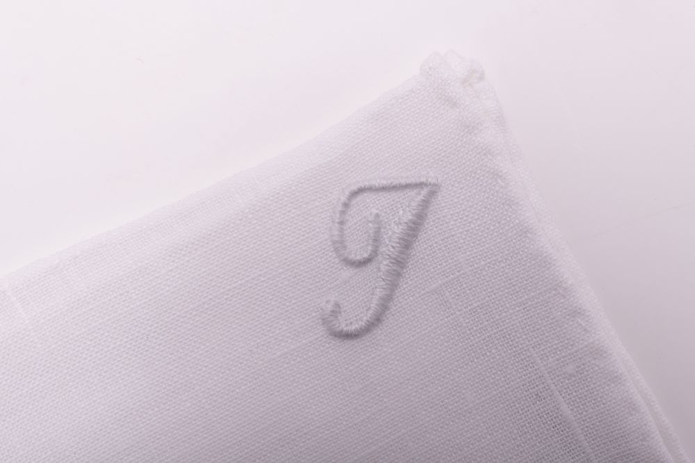 All Initials White Linen Pocket Square with Hand Embroidered Initial I Handmade in Italy by Fort Belvedere