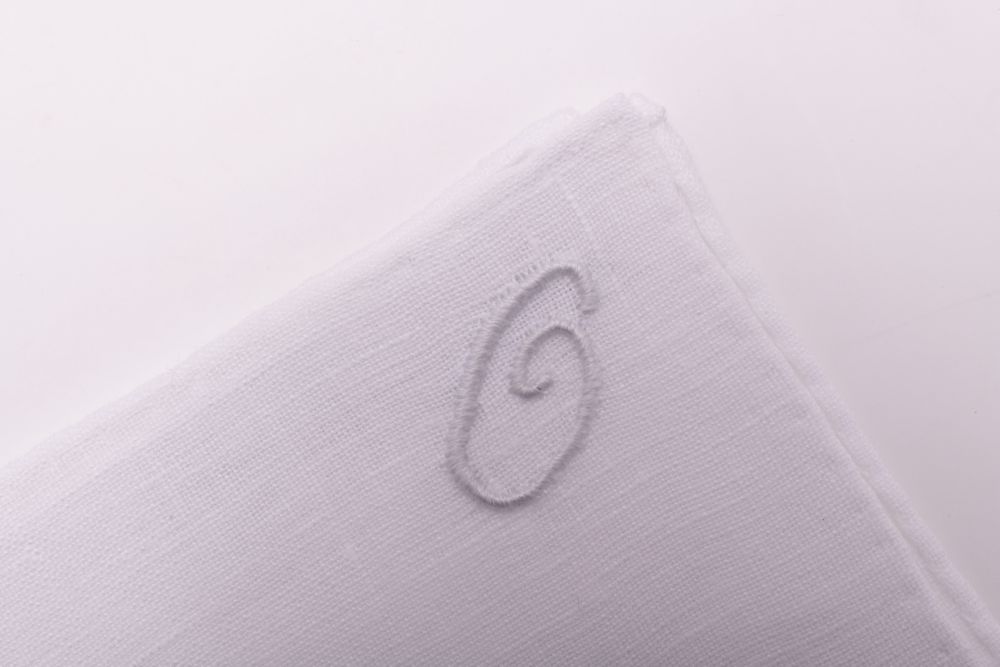 All Initials White Linen Pocket Square with Hand Embroidered Initial O Handmade in Italy by Fort Belvedere