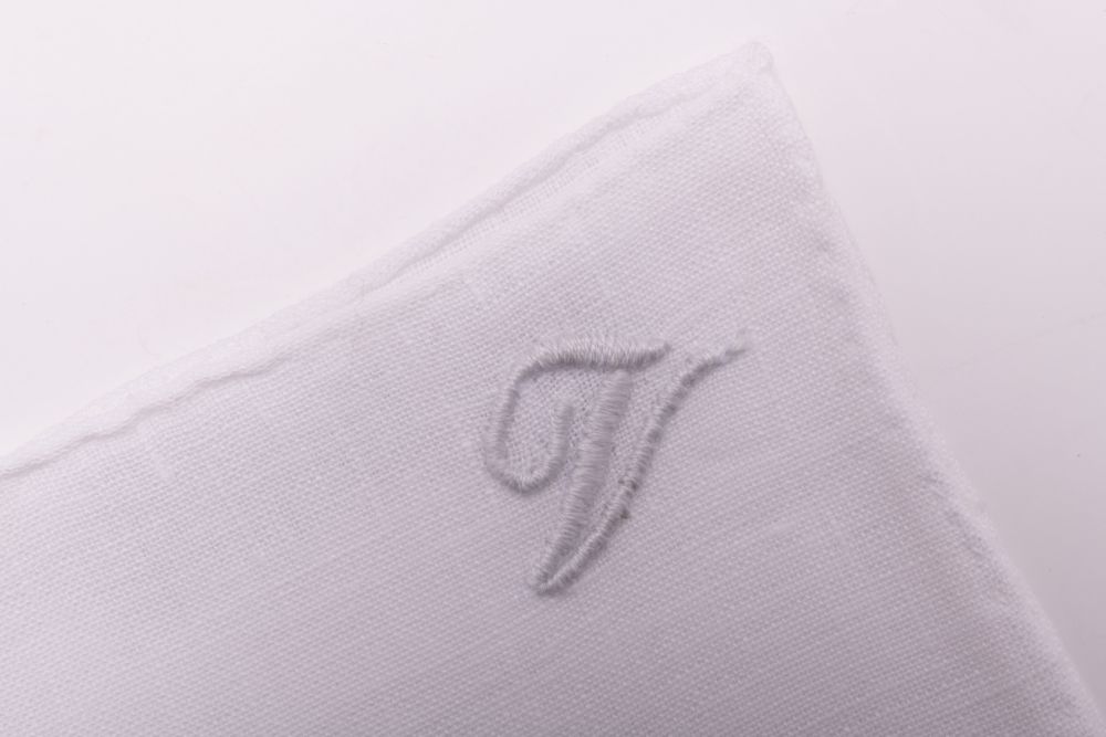 All Initials White Linen Pocket Square with Hand Embroidered Initial V Handmade in Italy by Fort Belvedere