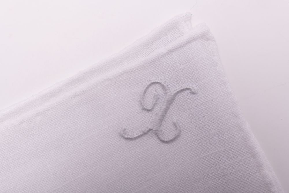 All Initials White Linen Pocket Square with Hand Embroidered Initial X Handmade in Italy by Fort Belvedere