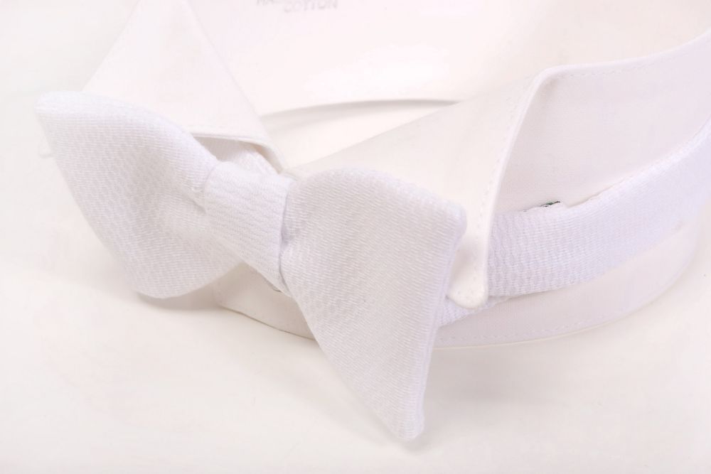 White Tie in Marcella Pique Bow Tie Single End Small on collar - Fort Belvedere