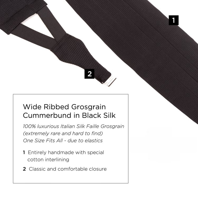 Wide Ribbed Grosgrain Cummerbund in Black Silk - Fort Belvedere