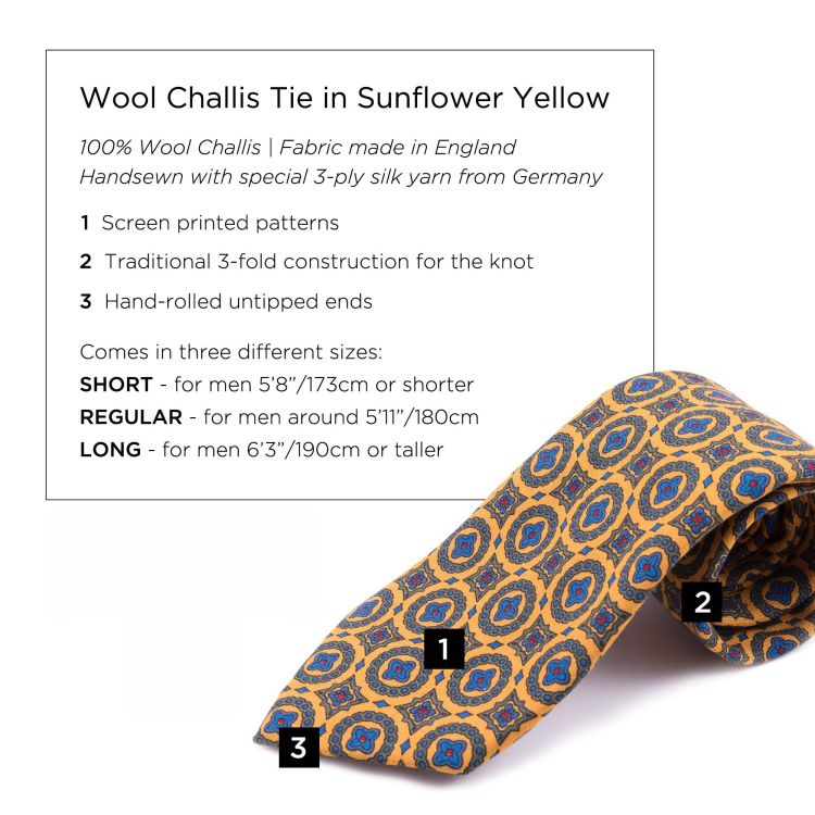 Wool Challis Tie in Sunflower Yellow with Green,Blue & Red Pattern - Fort Belvedere