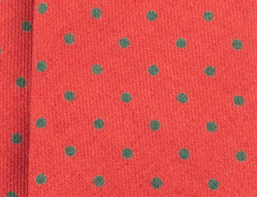 Wool Challis Tie in Orange with Green Polka Dots with hand rolled edges by  Fort Belvedere