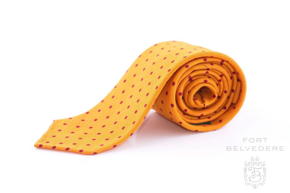Wool Challis Tie in Yellow with Red Polka Dots self tipped- Fort Belvedere