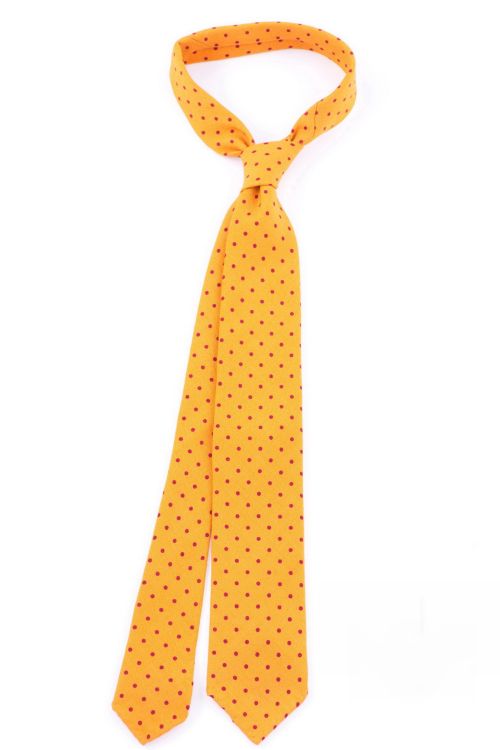 Wool Challis Tie in Yellow with Red Polka Dots & Hand-rolled Edges by Fort Belvedere 