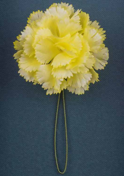 Yellow Life Size Carnation boutonniere lapel flower handmade by Fort Belvedere - full