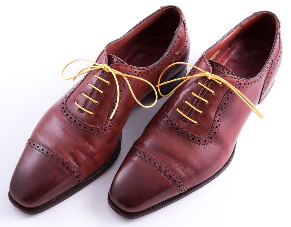 Rich Yellow Shoelaces Round - Waxed Cotton Dress Shoe Laces Luxury by Fort Belvedere in action