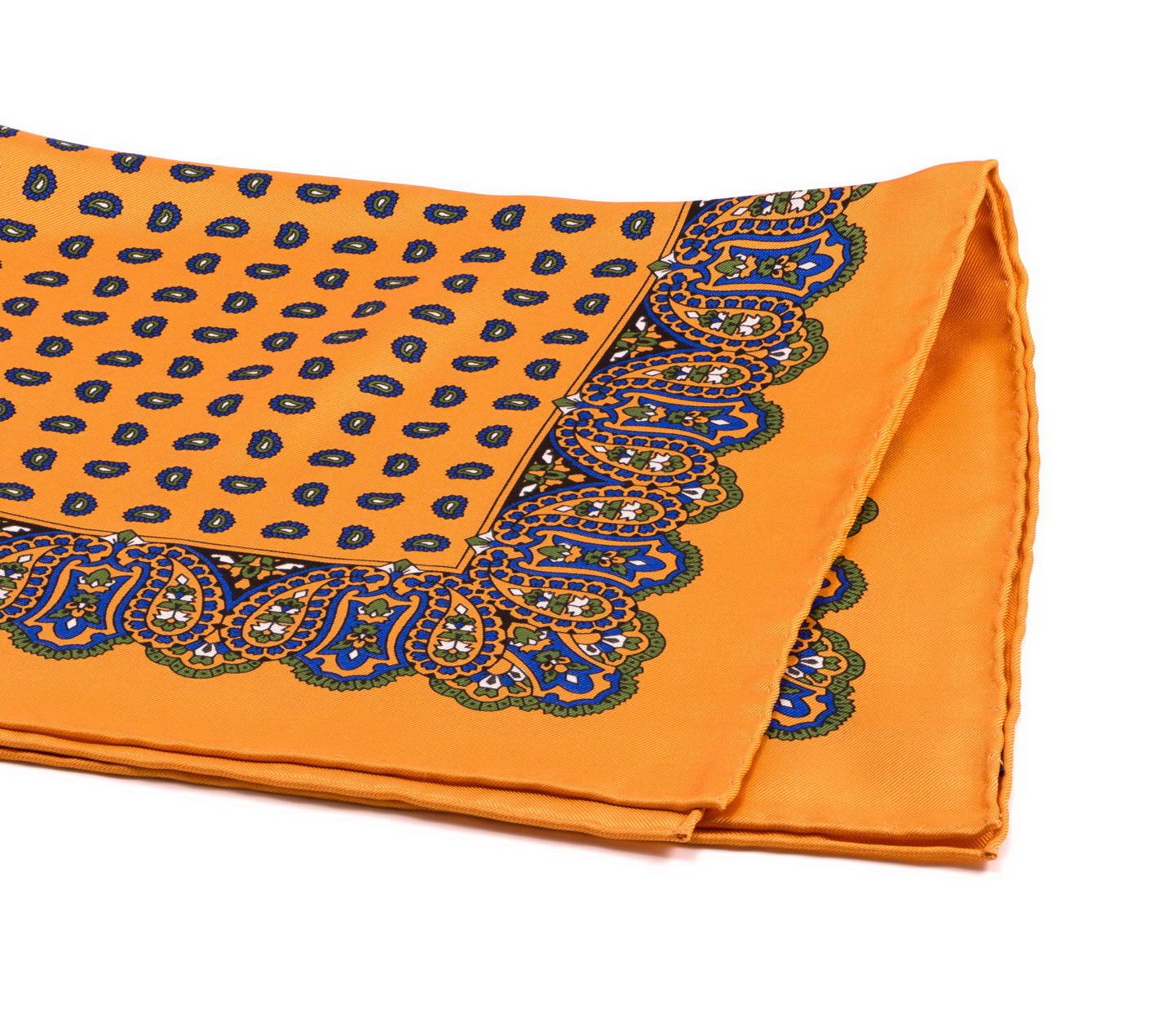 Silk Pocket Square in Sunflower Orange with Small & Large Paisley ...