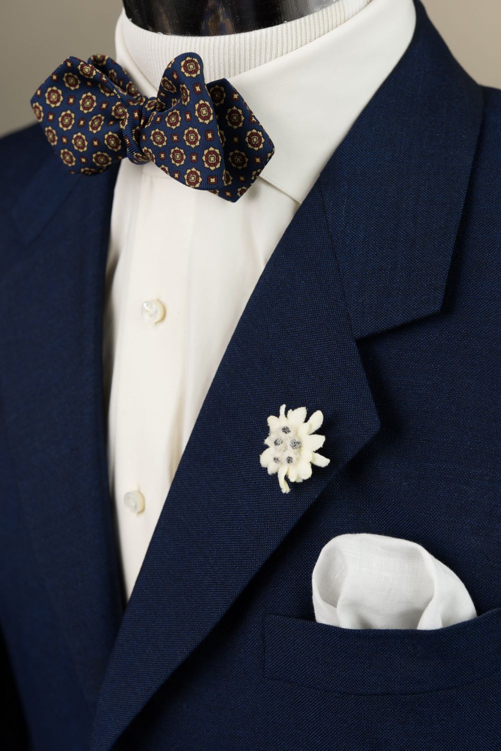 Madder Silk Bow Tie in Blue with Buff Micropattern - Fort Belvedere