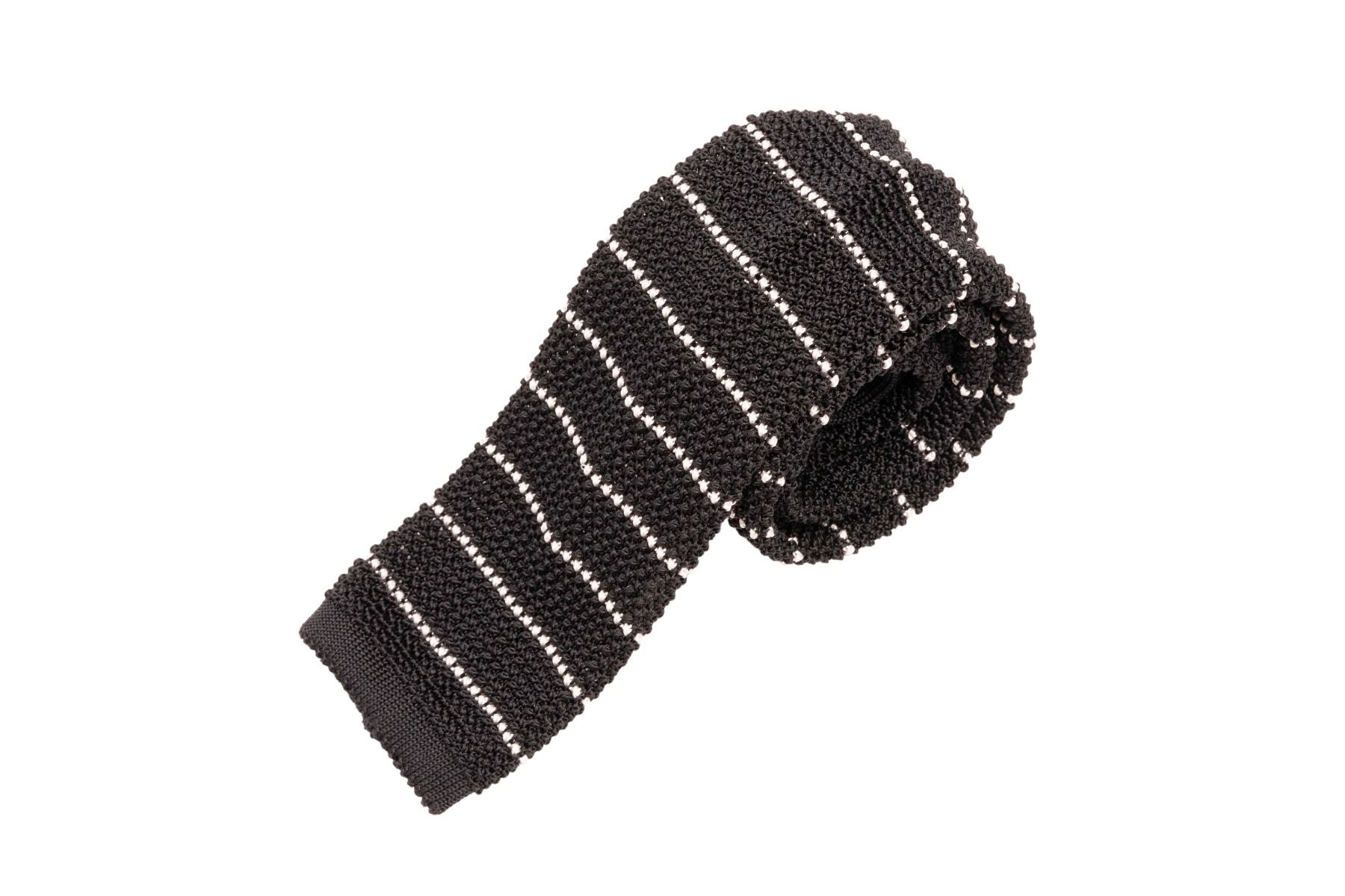 Striped Tie Silk Knit Tie Black & Grey Striped Silk Knitted Tie