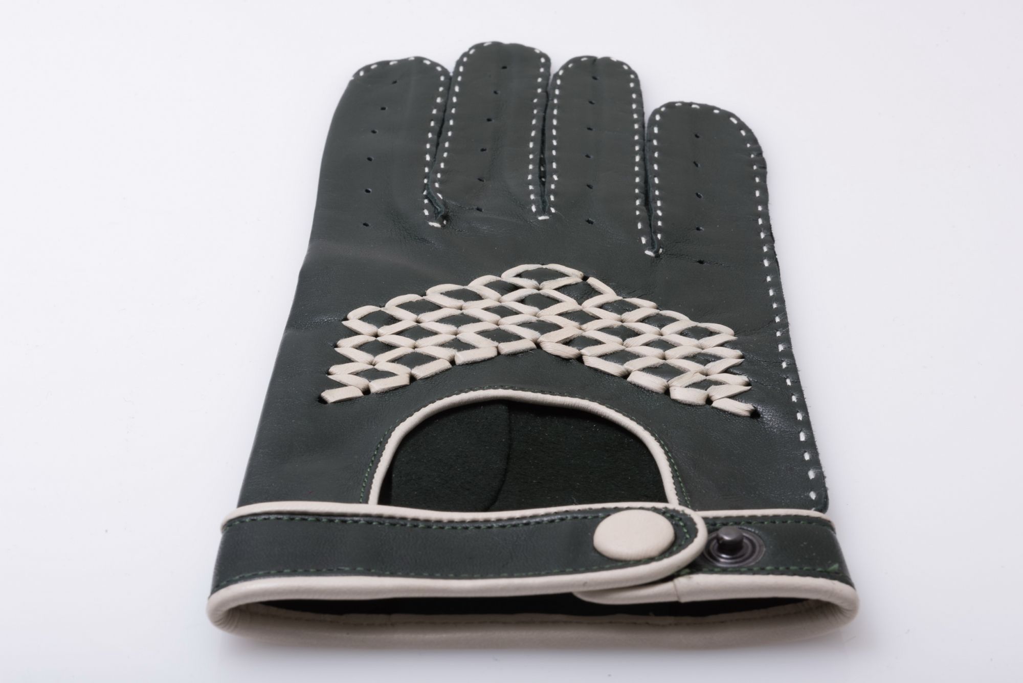 British Racing Green & Off White Driving Gloves in Unlined Lamb 