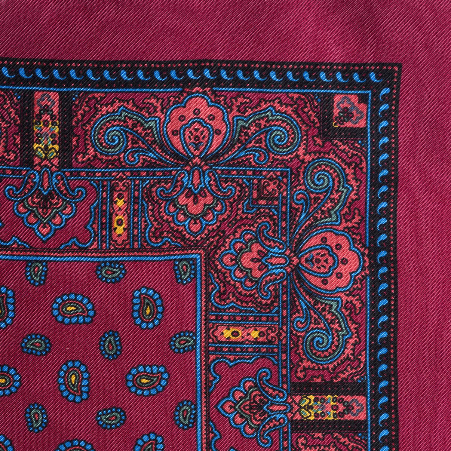 Tootal Burgundy Modern Paisley Print Silk Pocket Square 