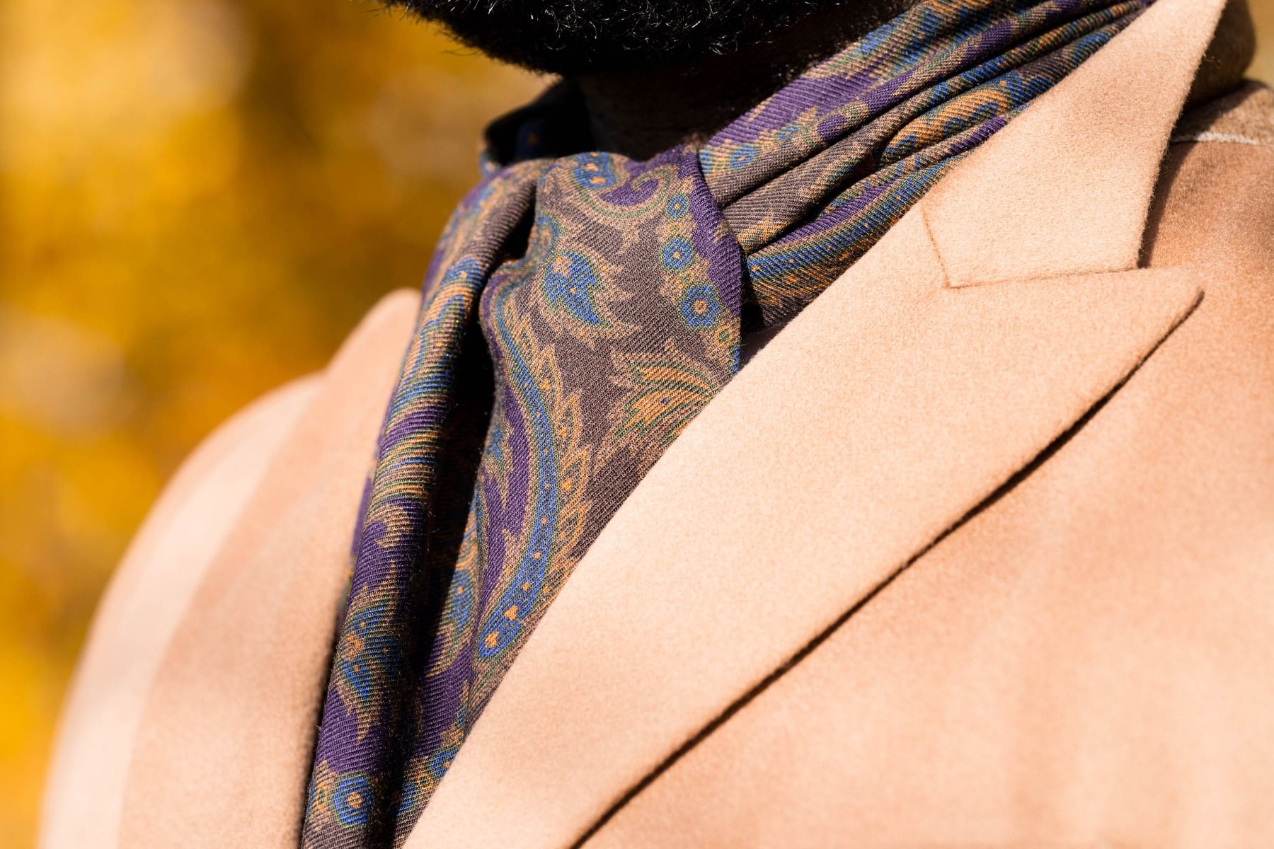 Men's Silk Scarf, Yellow & Grey Patterns