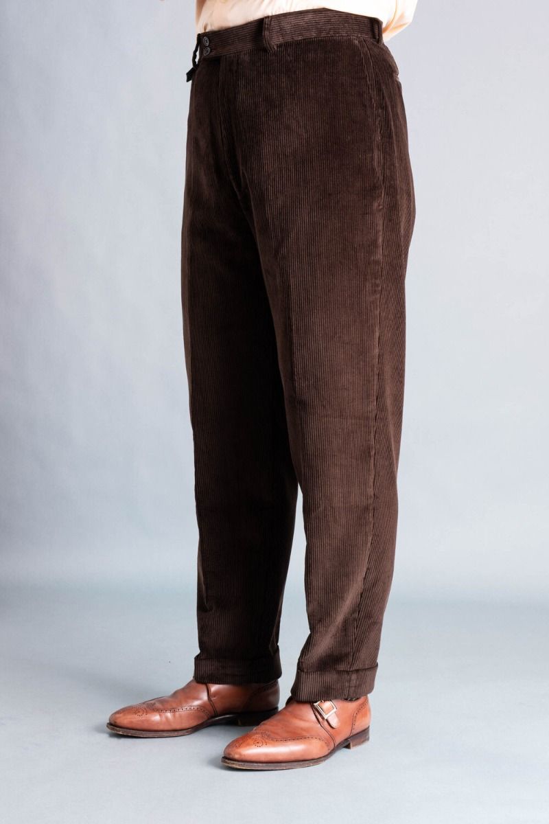 Dark Brown Corduroy Trousers -Stancliffe Flat-Front in 8-Wale