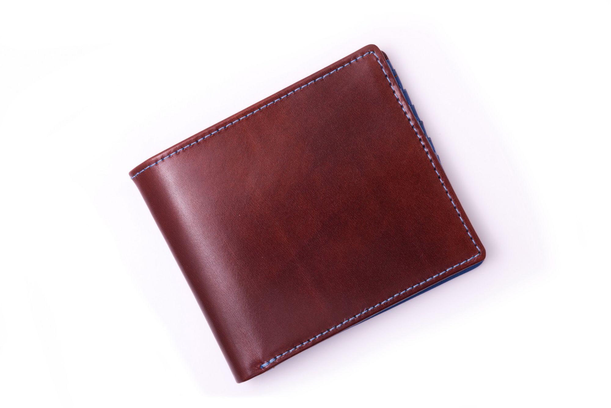 Luxury Men's Leather Wallet in Whisky Patina Brown Boxcalf & Blue Deerskin  by Fort Belvedere