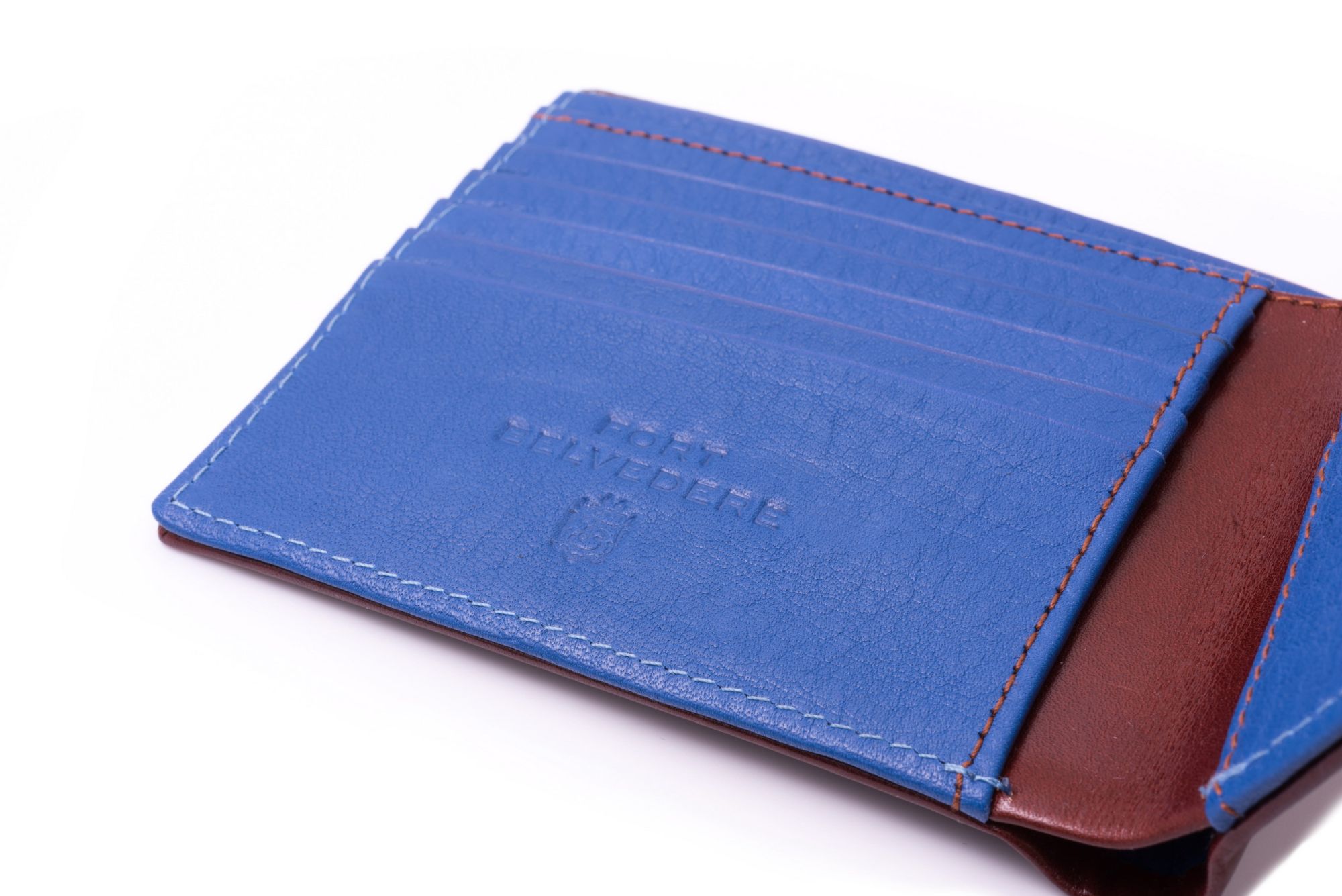 Men's Leather Wallet in Whisky Brown Boxcalf and Blue Deerskin with 10 Card  Slots by Fort Belvedere