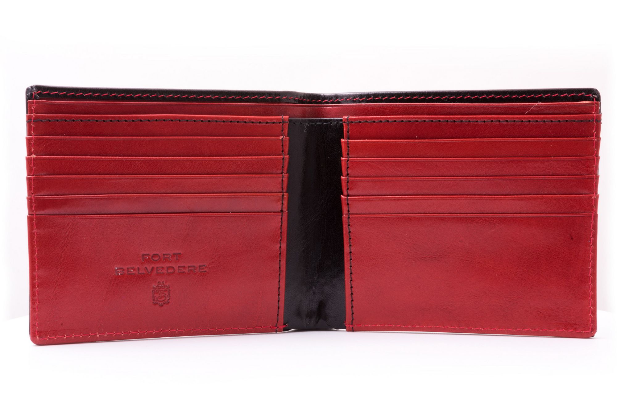 Men's Leather Wallet in Black & Red Boxcalf for 10 Credit Card by
