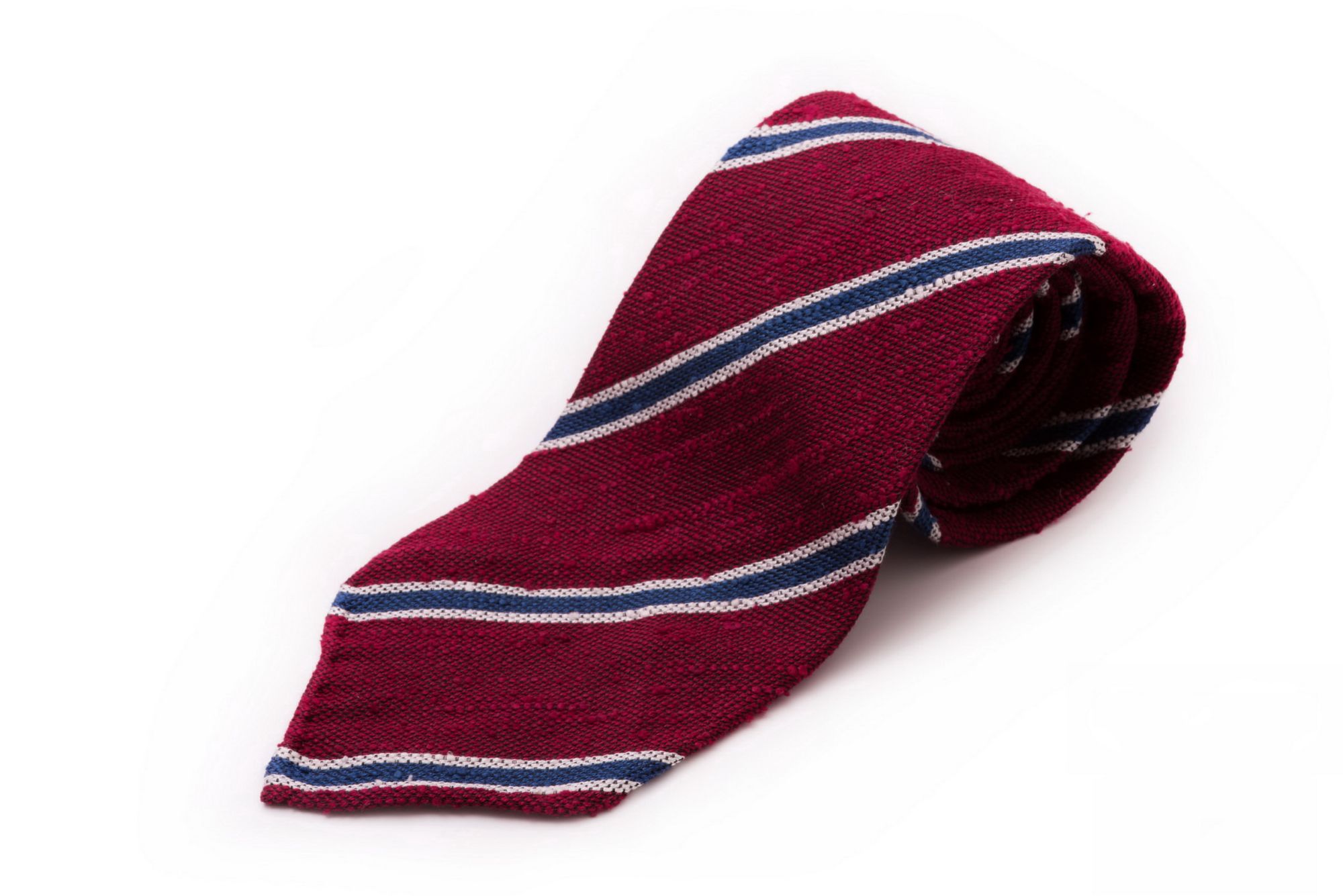 Shantung Striped Dark Red, Blue and White Silk Tie Untipped - Fort Belvedere