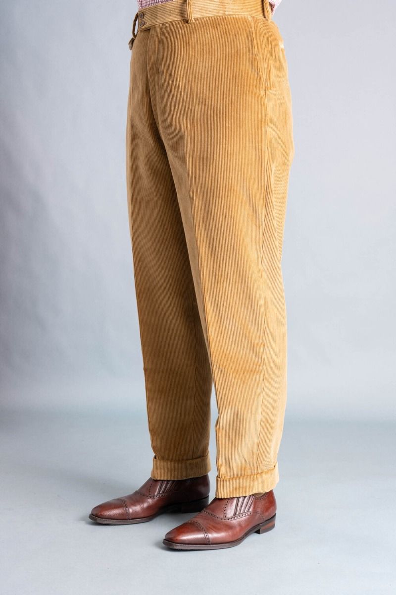 Slim Fit Camel Plaid Polyester-Rayon flat-front Trousers