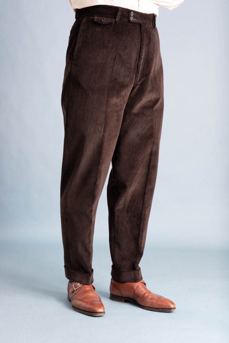 Brown Pleated County Corduroy Pants