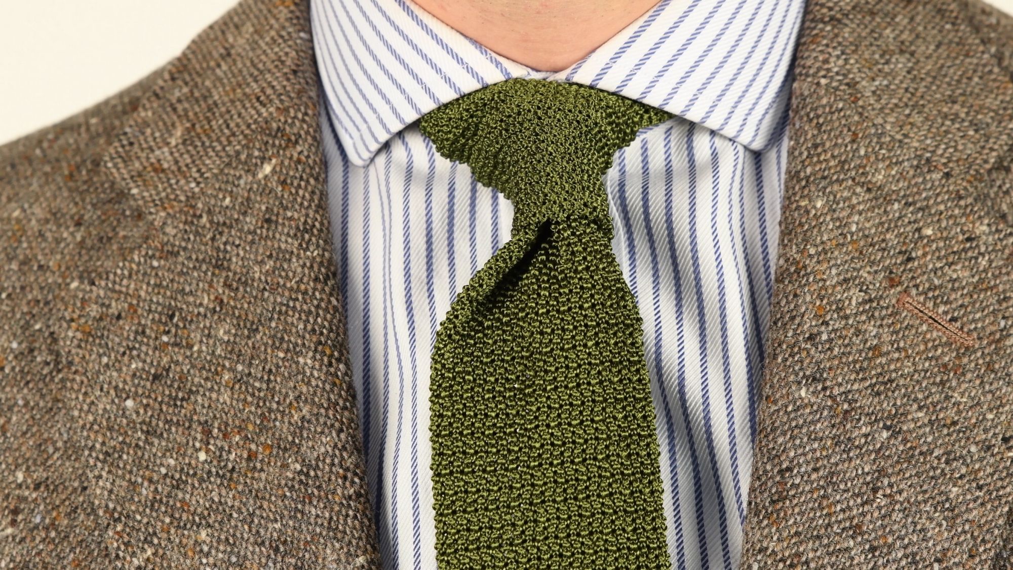Beverly Foulard Silk Tie, Olive Green / Brown Regular Length - 58 Inches (recommended for Men Up to 6'1)