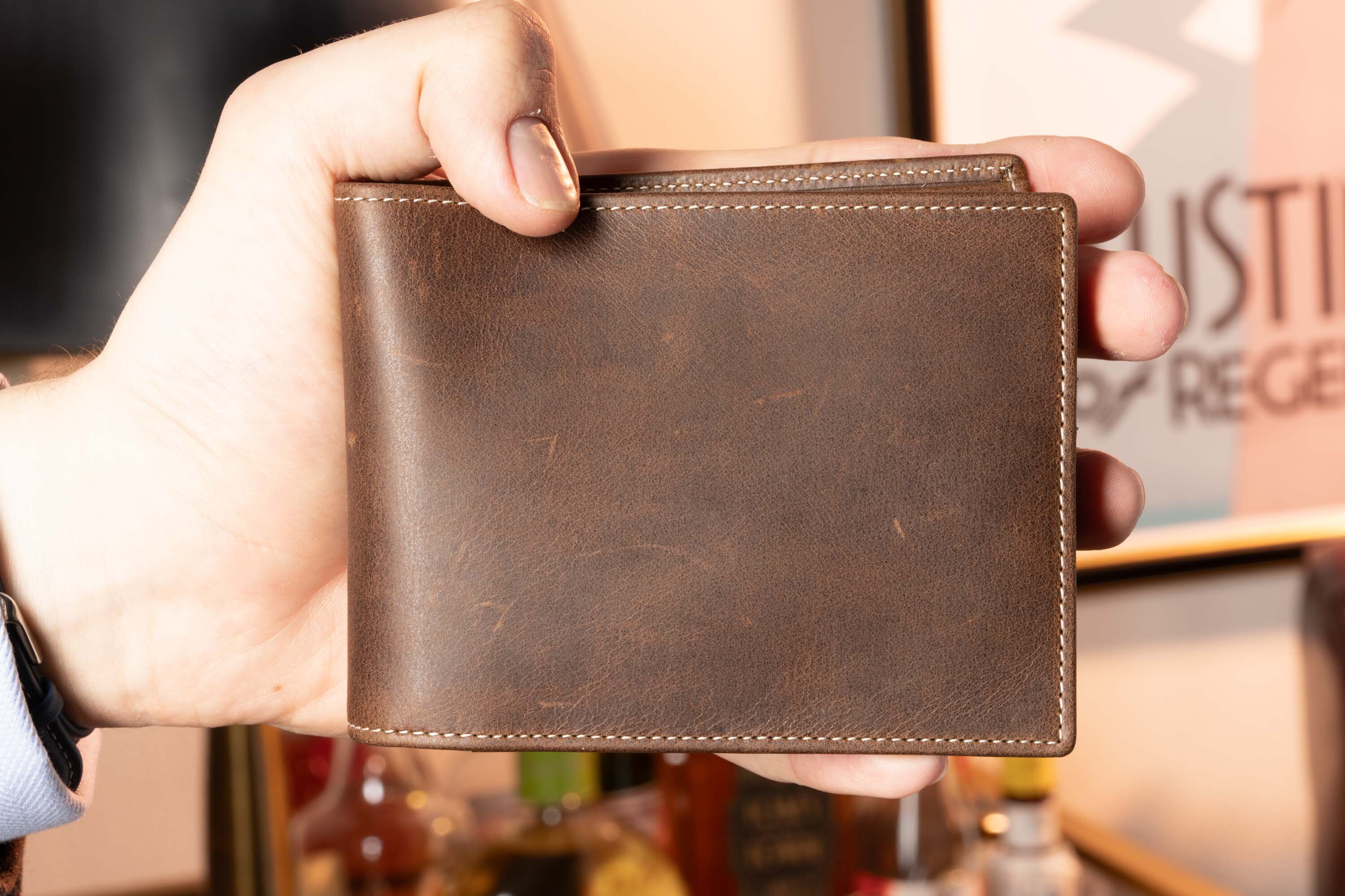 Antique Mahogany Wallet Full-Grain Montecristo Leather B-footage