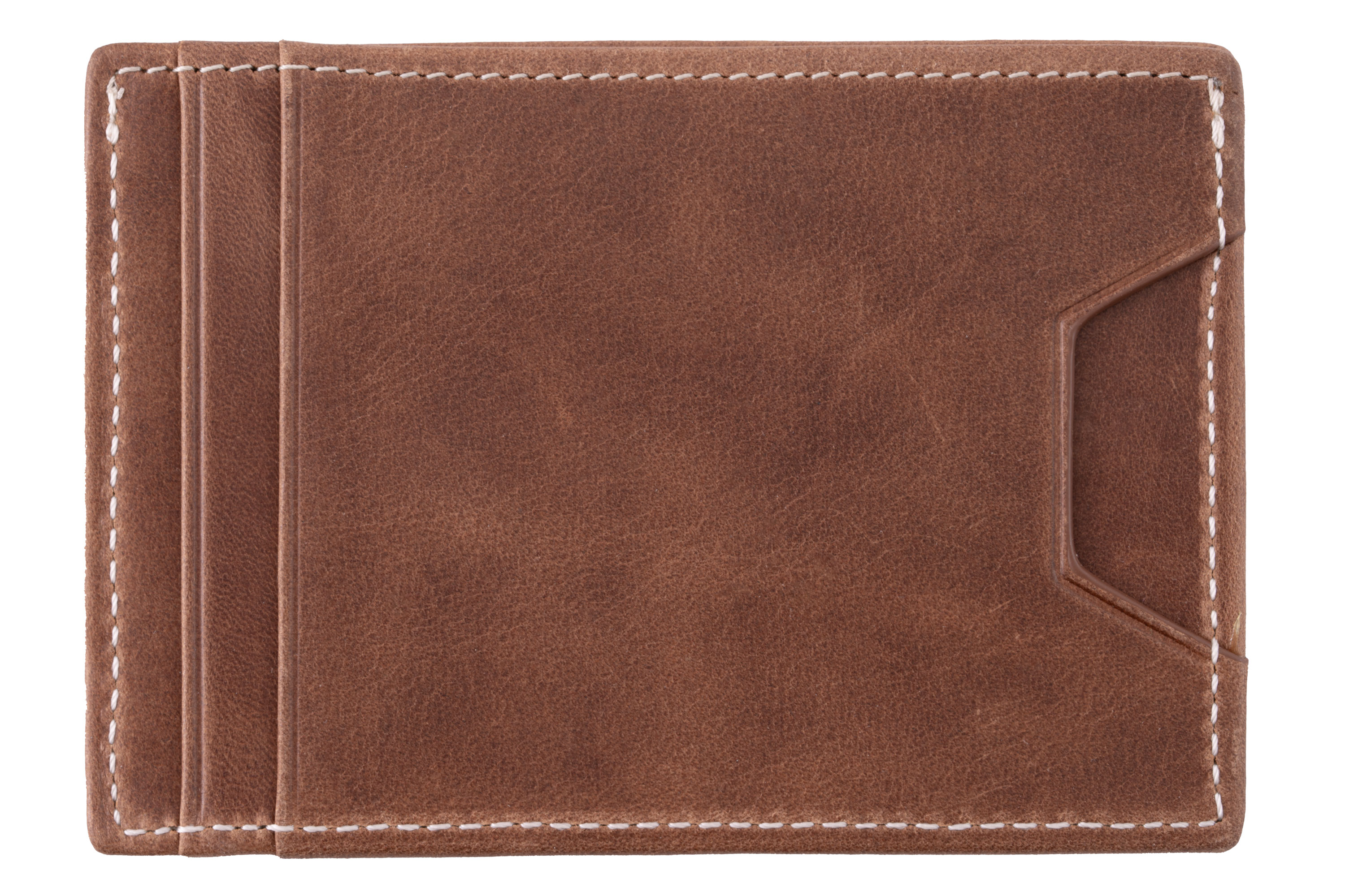 Four Card Carrier Slim Wallet in Saddle Brown Montecristo Leather back view. 