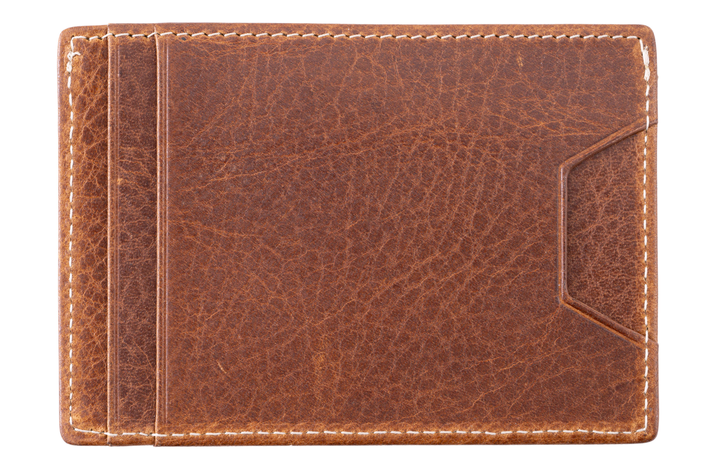 Slim Wallet - 4CC - Dumont Saddle Brown Full-Grain Leather back view.