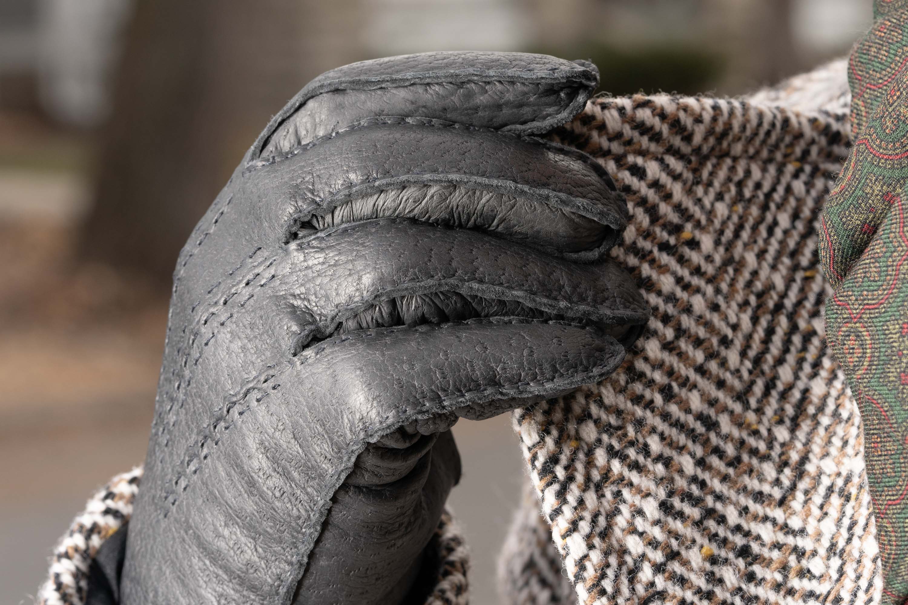 Peccary Gloves in Charcoal Black with Rabbit Fur Lining