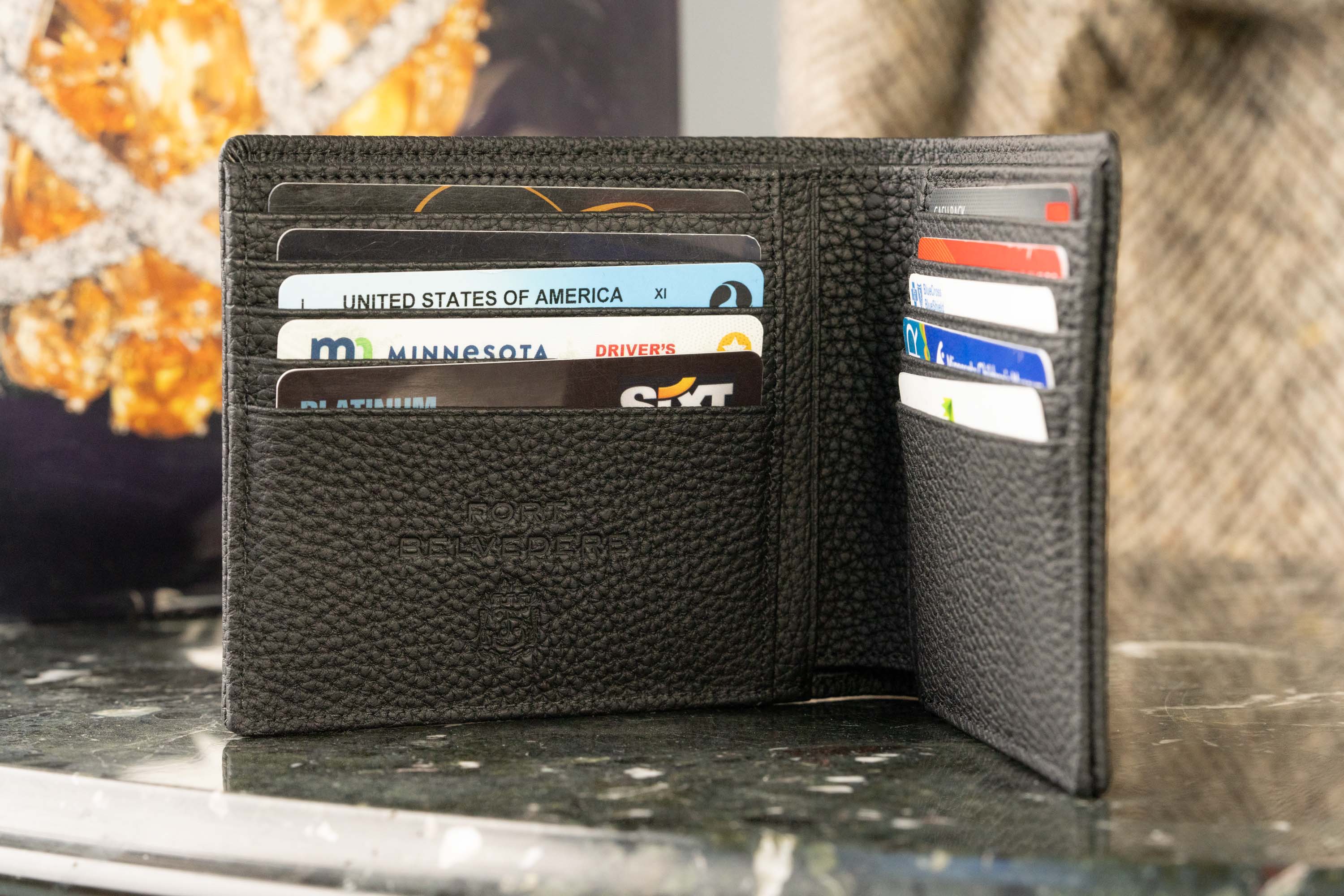Black Togo Full-grain leather wallet Standing