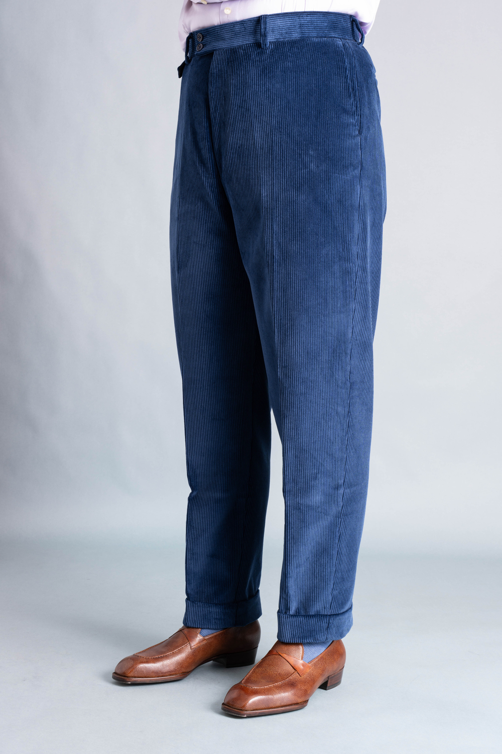Infantry Blue Corduroy Trousers -Stancliffe Flat-Front in 8-Wale