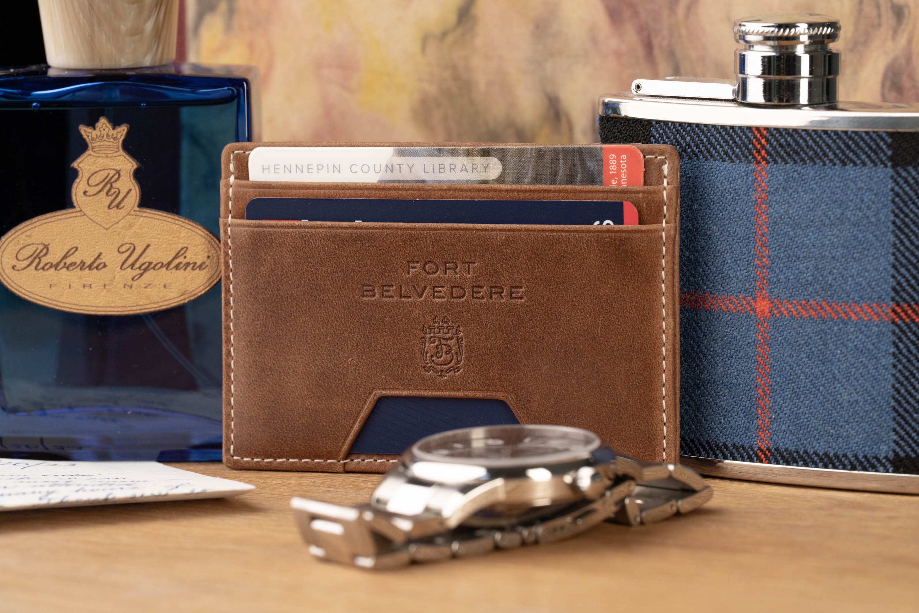 Four Card Carrier Slim Wallet in Saddle Brown Montecristo Leather is proudly made in the European Union
