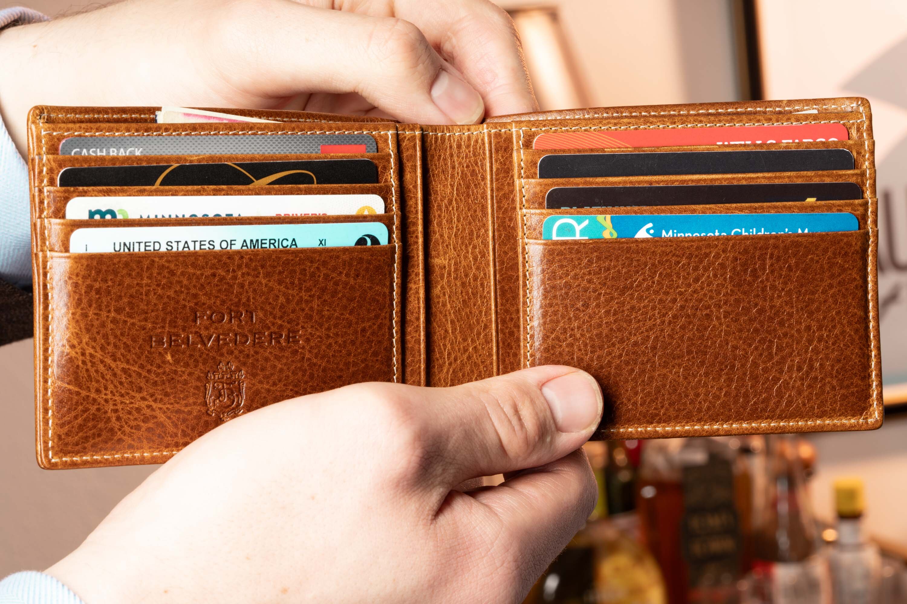 Saddle Brown Bifold Wallet in Full-Grain Dumont Leather with Cards