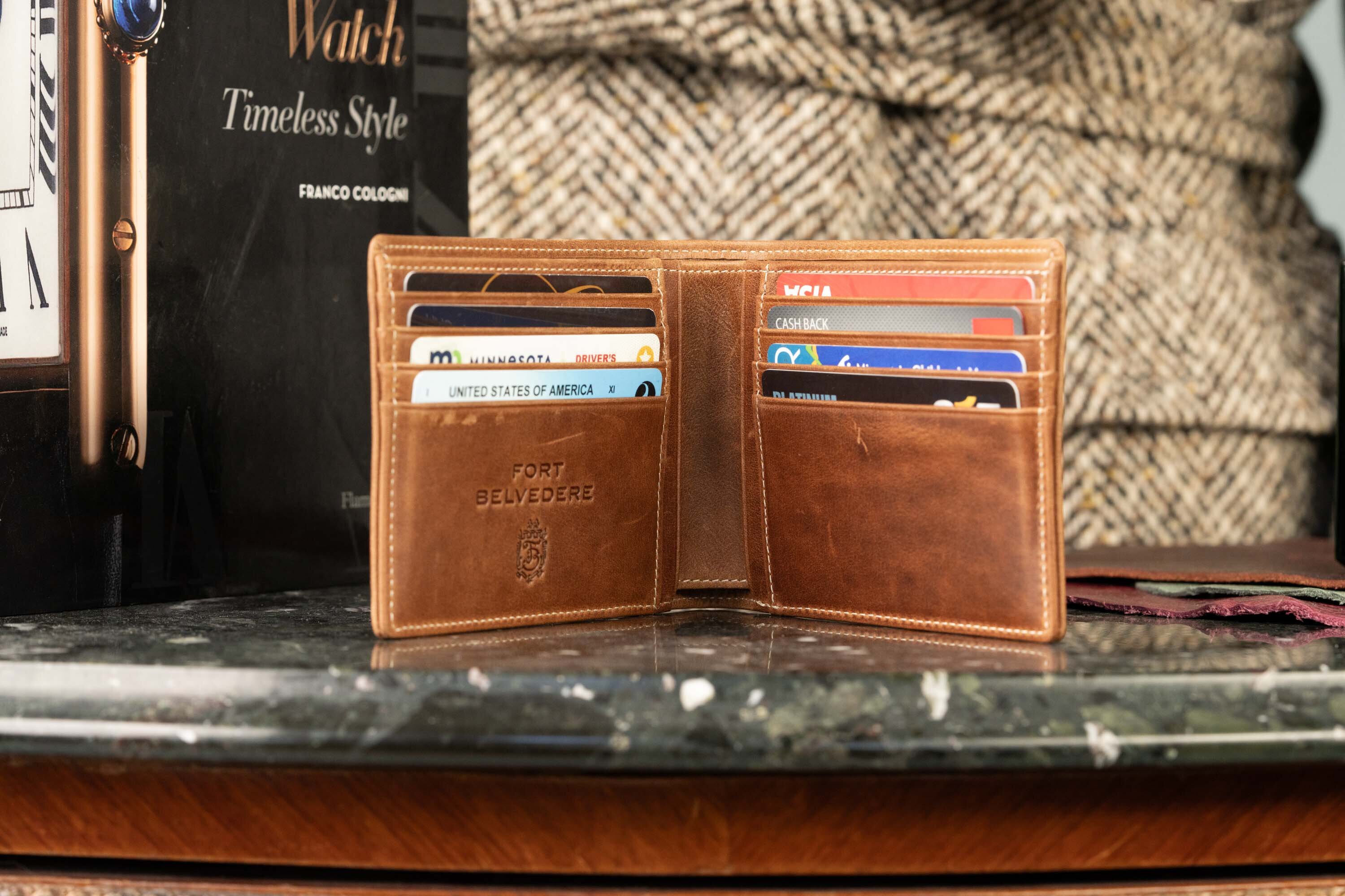 Saddle Brown Bifold Wallet in Full-Grain Montecristo Leather Standing