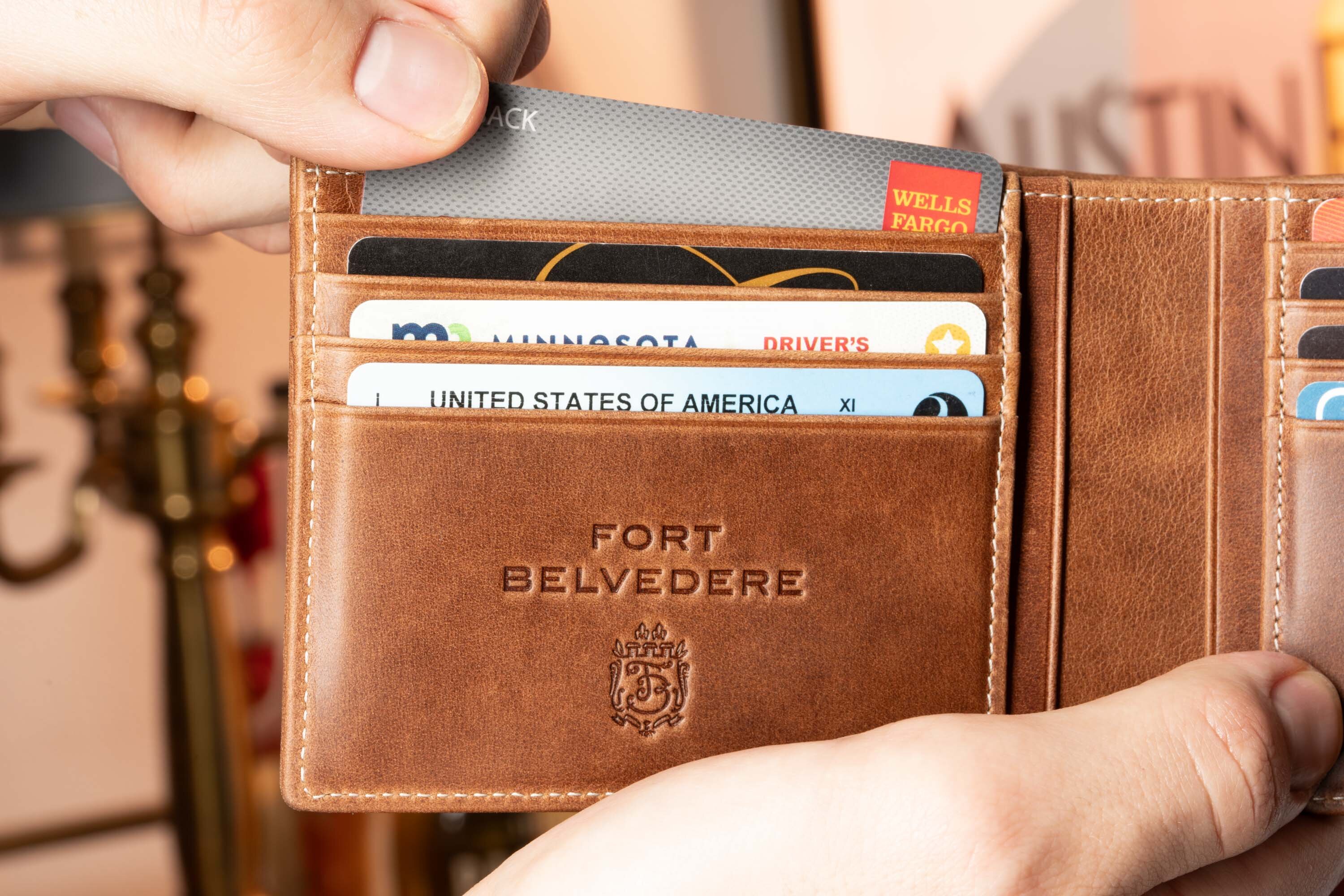 Saddle Brown Bifold Wallet in Full-Grain Montecristo Leather Inserted with cards