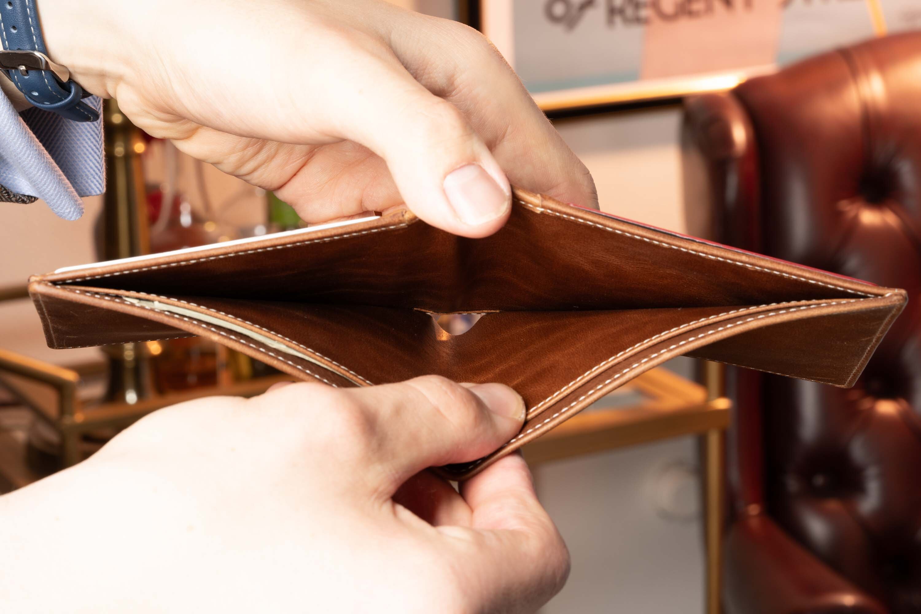Saddle Brown Bifold Wallet in Full-Grain Montecristo Leather cash pocket