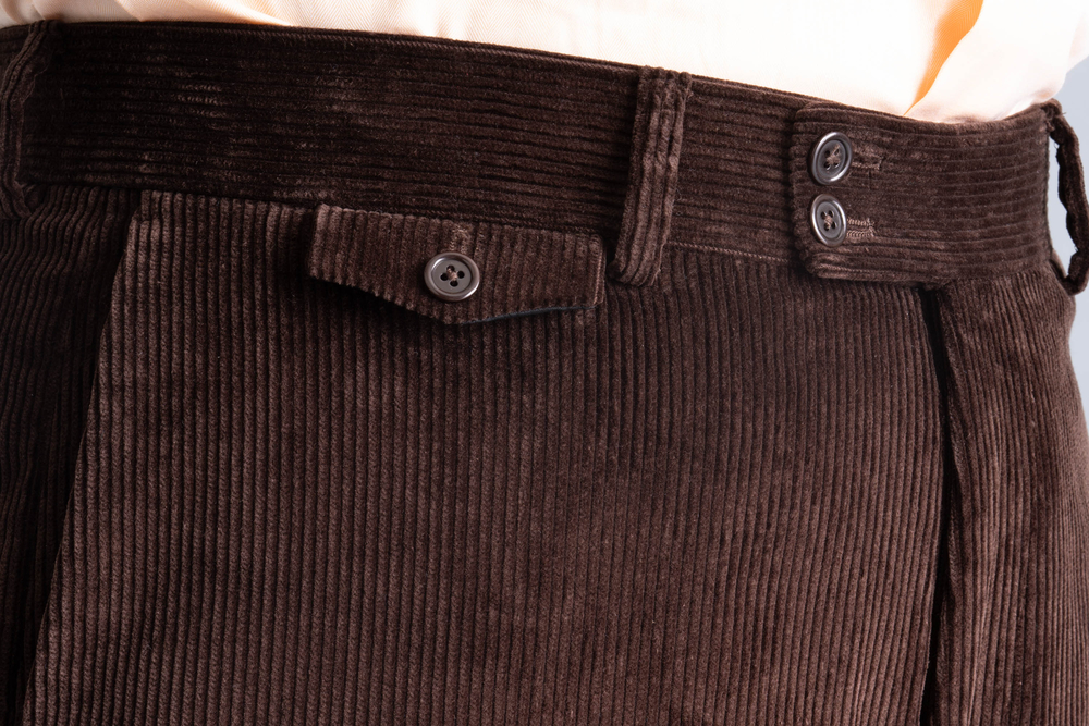 Stancliffe Corduroy Flat Front Trouser in Dark Brown - Waist